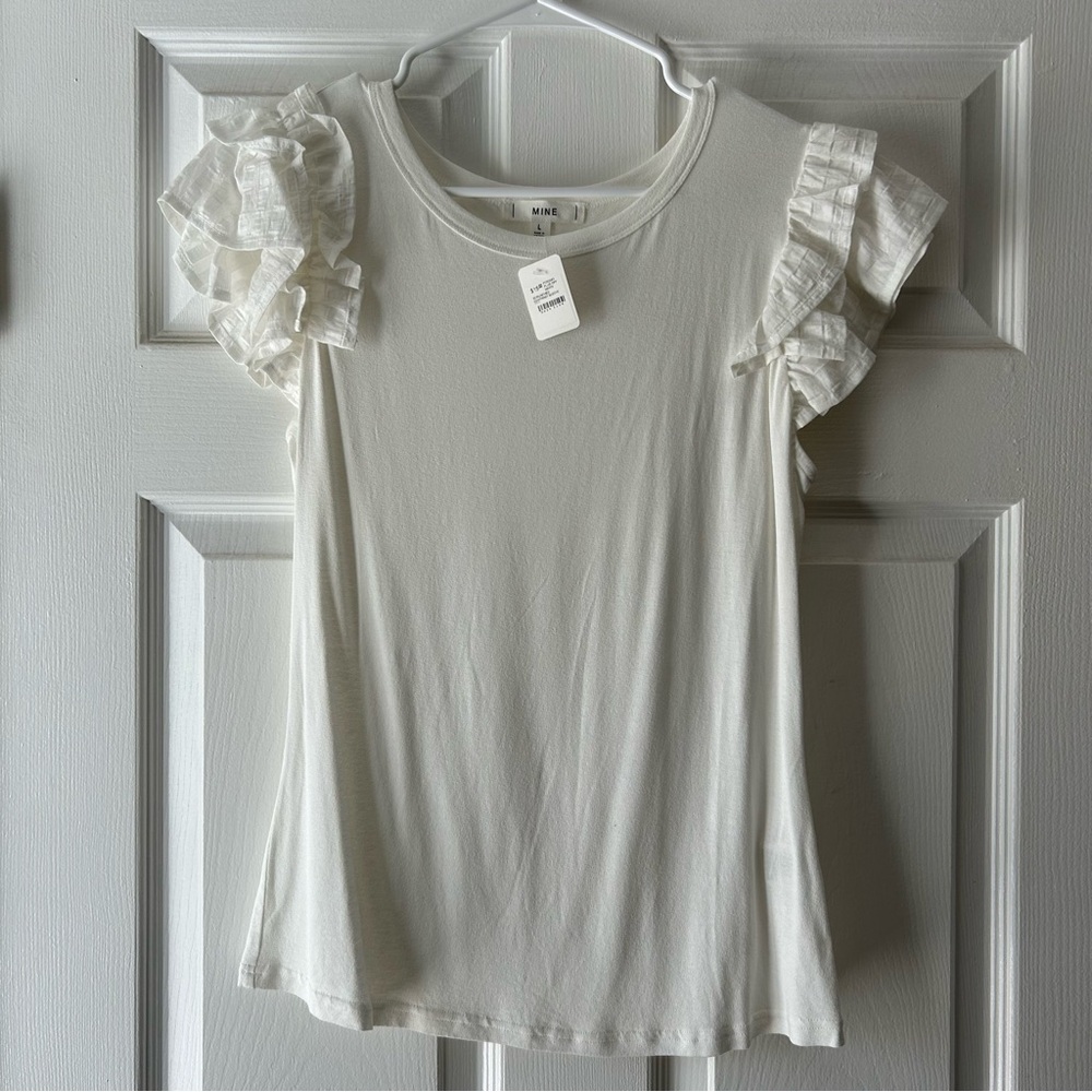 Mine White Ruffle Sleeve Tee